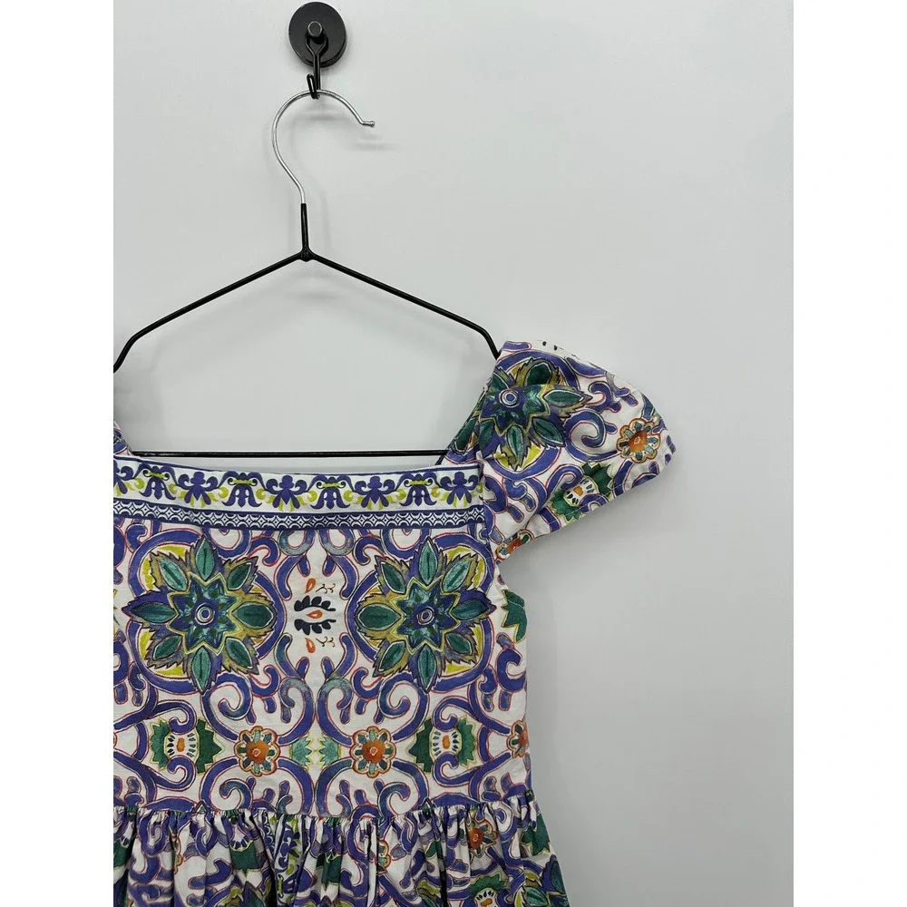Edgehill Collection Girls 6X Blue Green Mediterranean Tile Print Flutter Dress